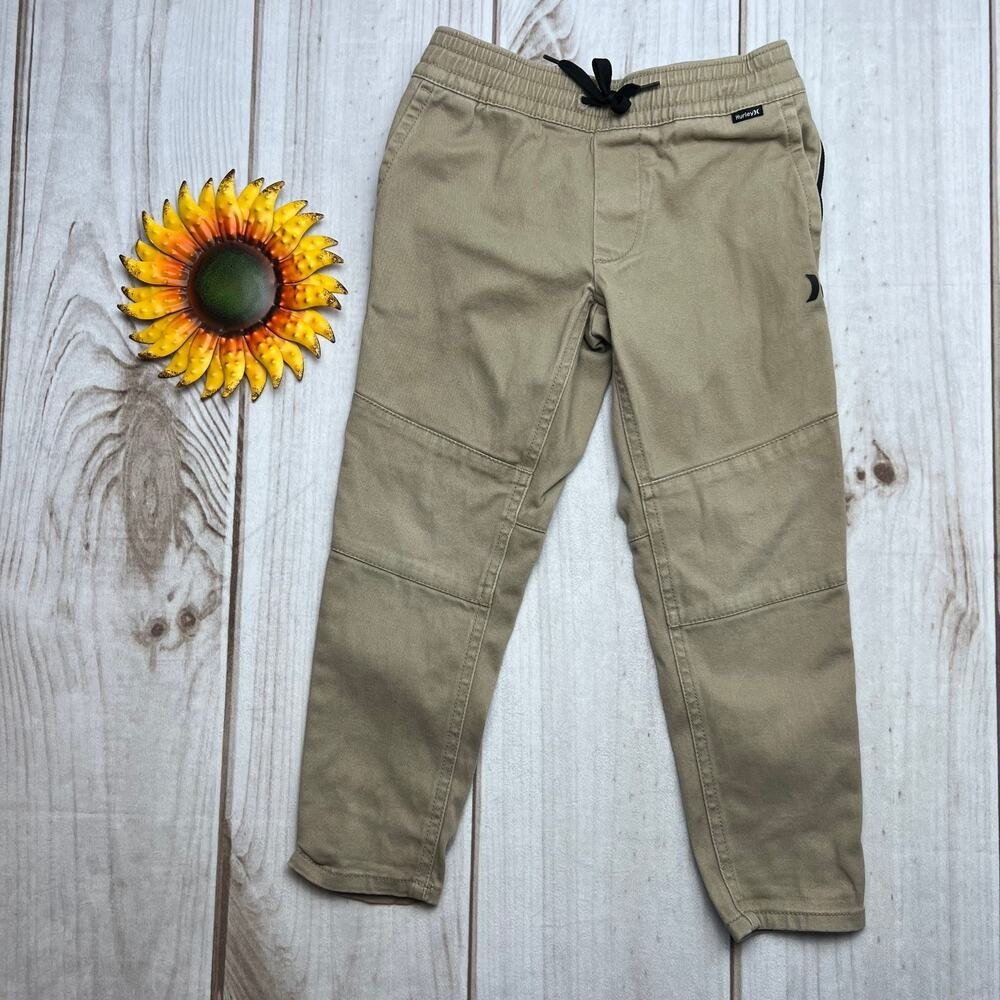 Hurley Kids Khaki dri-fit Jogger Pants Elastic Waist Drawstring Size 4 XS